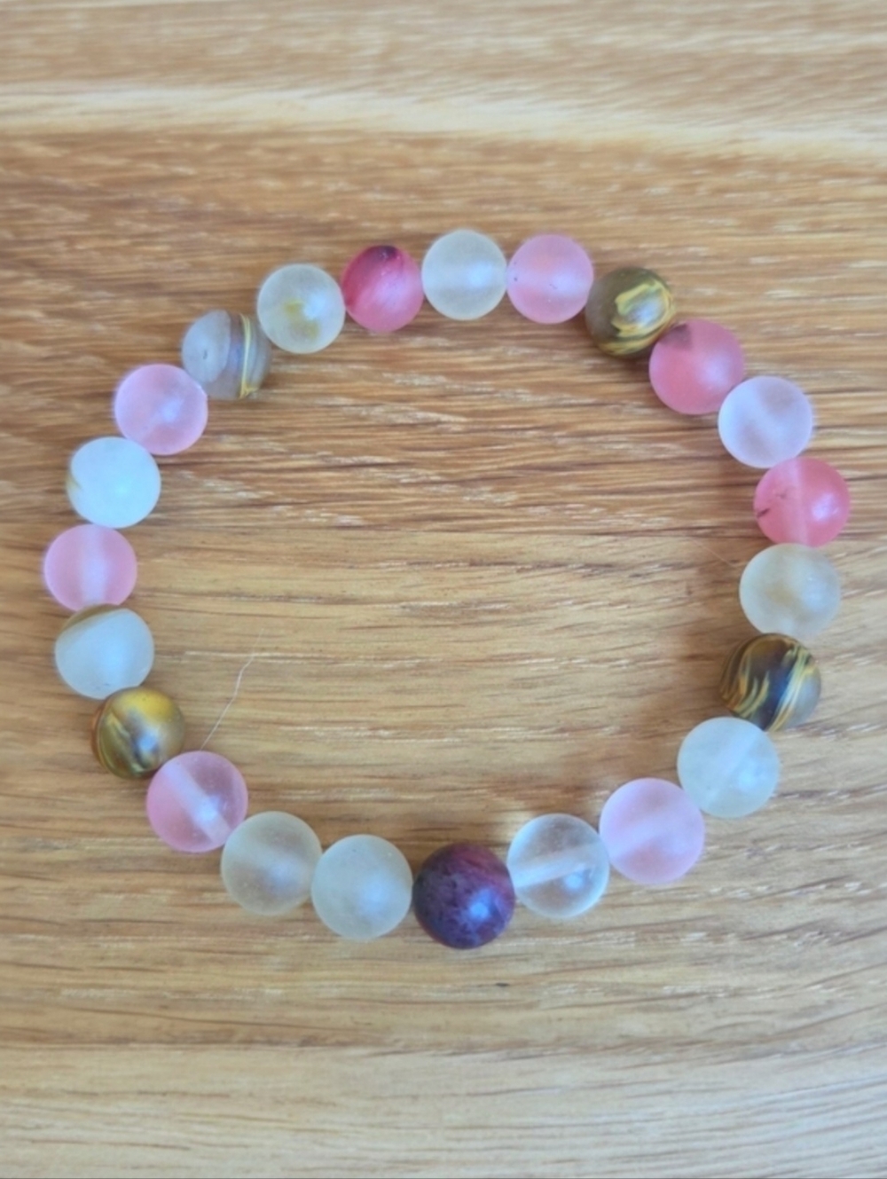 Cherry Quartz Beads Bracelet, Stretch, Hand Crafted - Picture 7 of 9